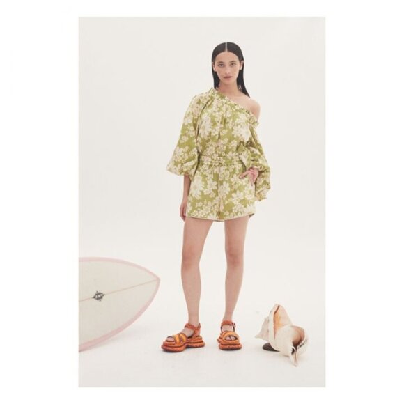 ALEMAIS NEW Leisa Organic Cotton Blouse Green Size 0 Floral Print Retro - Picture 3 of 9